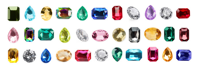 Set of bright gemstones isolated on white