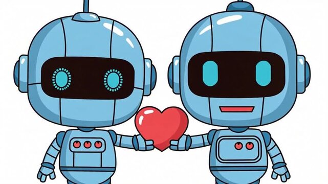 robots holding heart, cute robot couple