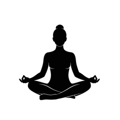 Meditation Yoga Silhouette &ndash; Seated Lotus Pose Mindfulness Vector Icon