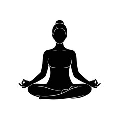 Meditation Yoga Silhouette &ndash; Seated Lotus Pose Mindfulness Vector Icon