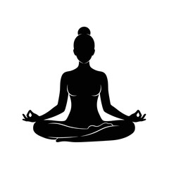 Meditation Yoga Silhouette &ndash; Seated Lotus Pose Mindfulness Vector Icon