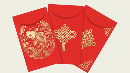 Auspicious Red Envelopes with Traditional Golden Designs for Lunar New Year Celebration