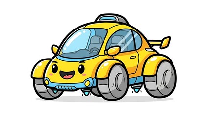 Cartoon Yellow Taxi Cab Illustration Vehicle.