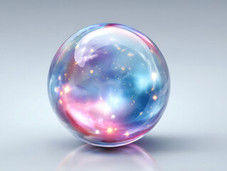 A floating, transparent sphere showcasing a dynamic cosmic scene imprinted on its surface The scene consists of stars, nebulae, and possibly galaxies, rendered in shades of blue and pu - AI-Generated