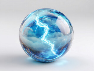A glowing, electric blue and silver 3D orb with lightning bolt design on white background - AI-Generated