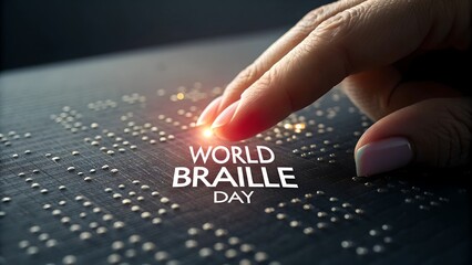 hand reading braille on world braille day with finger touching dots