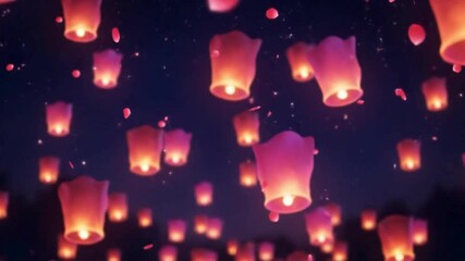 valentine's day  2026 Sky lanterns floating gently upwards in the night air, glowing softly, ' with love and romance and festival and celebration and peaceful and romantic and valentines with culture