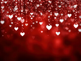 Vibrant red background, cascading hearts of various sizes, suspended in mid-air, soft lighting, ethereal atmosphere, abstract with a touch of realism - AI-Generated