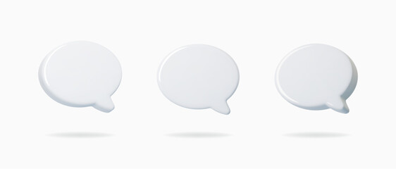 White 3D speech bubble icon with clean design. Perfect for chat apps, messaging interfaces, and social media communication templates.