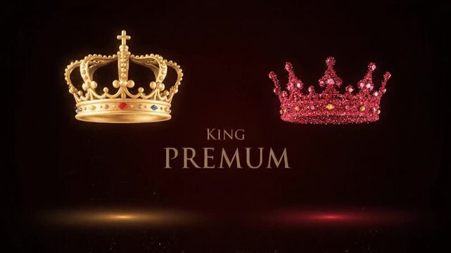 valentine's day  2026 ' , sparkling golden and red crowns floating with particles on dark background, symbolizing luxury and royalty on special occasions like valentines with king with premium