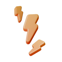 Dynamic 3D lightning bolt icon in vibrant yellow and orange hues, symbolizing electric energy and power with realistic thunder strike effects for modern designs.