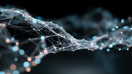 Abstract futuristic network visualization, complex interconnected data flow, glowing lines and nodes representing digital connections and technology. - Powered by Adobe