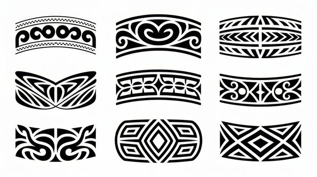 tribal armband tattoo set, collection of 8 polynesian-inspired tribal armband designs, flowing ornamental patterns JPEG File