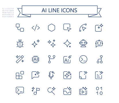 Ai line vector icon set. Artificial intelligence outline icons.