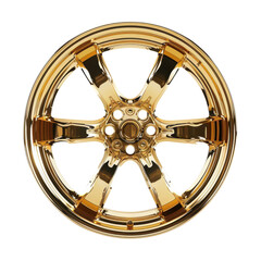 Obraz premium Golden alloy wheel with sleek design suitable for luxury vehicles on transparent background