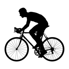 Obraz premium Silhouette of a cyclist riding a bicycle, side view.