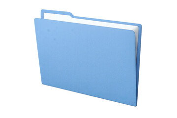 Blue file folder icon showing document storage, data organization, and digital information management on a transparent background