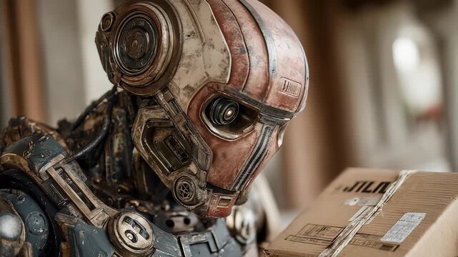 Steampunk Style Robot Head Close-up - Detailed Mechanical Portrait with Gearwork and Brass Accents - Industrial Design Concept.