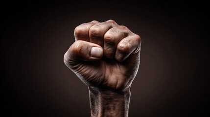 Raised fist representing strength and solidarity in dark setting