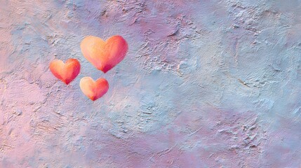 Fototapeta premium Gentle glowing hearts floating above textured canvas oil painting background