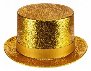 A glittery golden top hat with a matching band, isolated on white