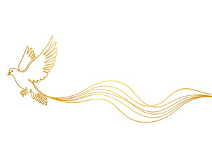 Golden dove in flight isolated on transparent background