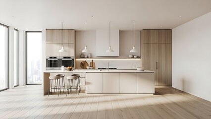 Fototapeta premium Elegant Minimalist Kitchen with Natural Daylight