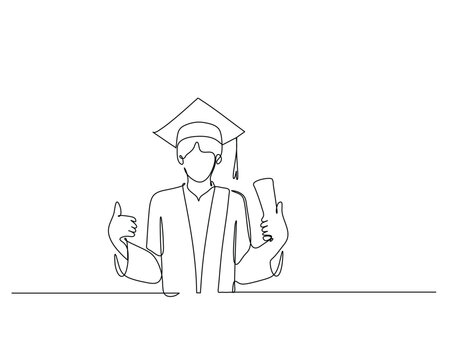 - Thumbs-Up Graduate in Minimalist Line Drawing, Modern Continuous Line Art for Graduation Theme