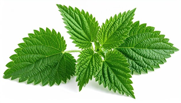 Close-up of vibrant, textured green leaves on white background (1)