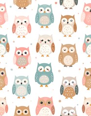Obraz premium Whimsical Owl Pattern - A Colorful and Playful Design for Childrens Products.