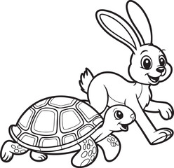 Obraz premium Happy Cartoon Rabbit Running With Turtle Illustration