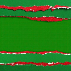 Torn green paper with red edges reveals a green rectangle
