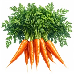 A vibrant bunch of fresh carrots with lush green tops
