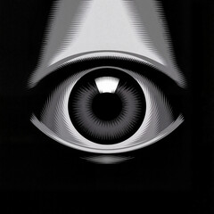 Stylized eye illustration with radial lines in black and white  