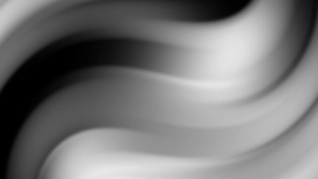 Black and white gradient blurred swirling shapes create a grayscale abstract pattern of soft curves. Suitable for backgrounds, prints, and digital designs.