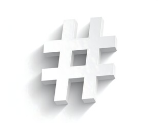 Fototapeta premium White Hashtag Symbol with Shadow on White Background.