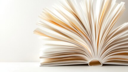 Fototapeta premium An artistic representation of an open book with fanned pages, symbolizing knowledge and imagination, inviting readers into a world of stories and ideas.