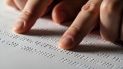 Person reading Braille with fingers on embossed paper.