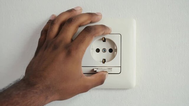 Hand Plugging In Electrical Plug into Socket - Technology, Connection, Power, Home, and Energy Concept