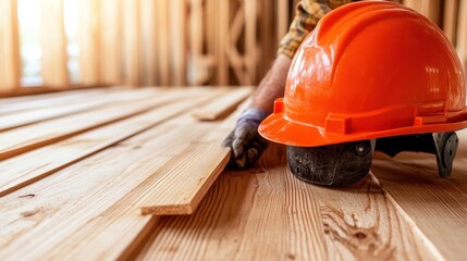A skilled worker laying wooden flooring boards with care, showcasing the craftsmanship and attention to detail essential in construction and home improvement projects.