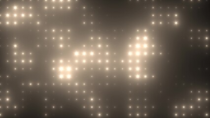 Abstract loop glowing yellow orange disco wall with bright light bulbs abstract background