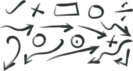 A hand drawn football play diagram with various symbols and arrows © sornaly