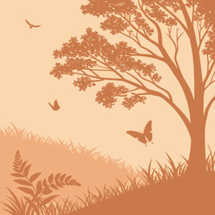 Naklejka premium Vector illustration of an autumn background with birds