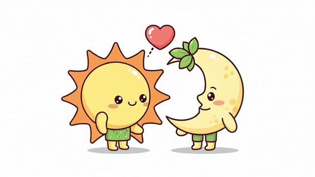 Cute sun and moon characters in love