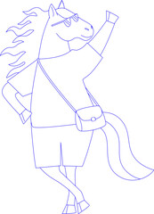 Walking Stallion Character Outline for Coloring