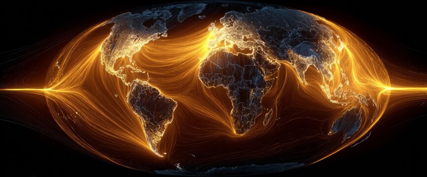 Visualization of Worldwide Weather Patterns Showing Jet Streams and Heat Distribution Across the Earth