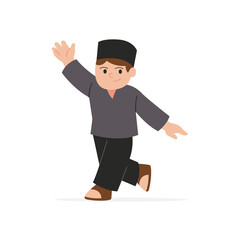 Muslim Boy Playing Happily Character Illustration