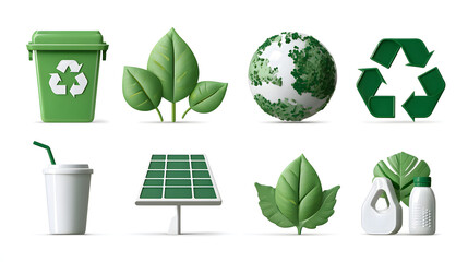 A collection of eco-friendly icons representing sustainability and environmental conservation
