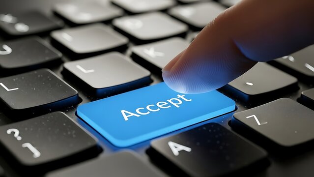 Finger pressing accept button on modern computer keyboard
