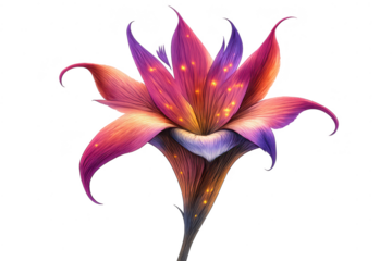 Colorful fantasy flower with a transparent background illustration.